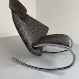 French design rocking chair in fabric and metal from the 70s/80s