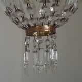 French Empire Style Bronze Single Montgolfier Crystal Basket Chandelier