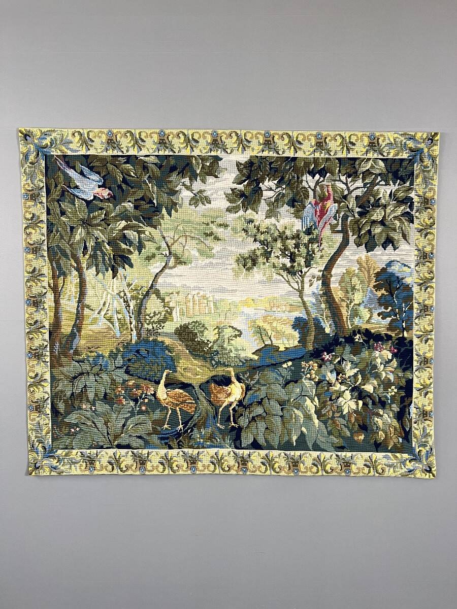 Wall tapestry with landscape and bird decoration, 20th century