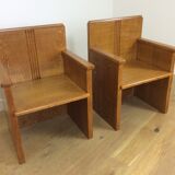 Pair of art deco solid oak chairs
