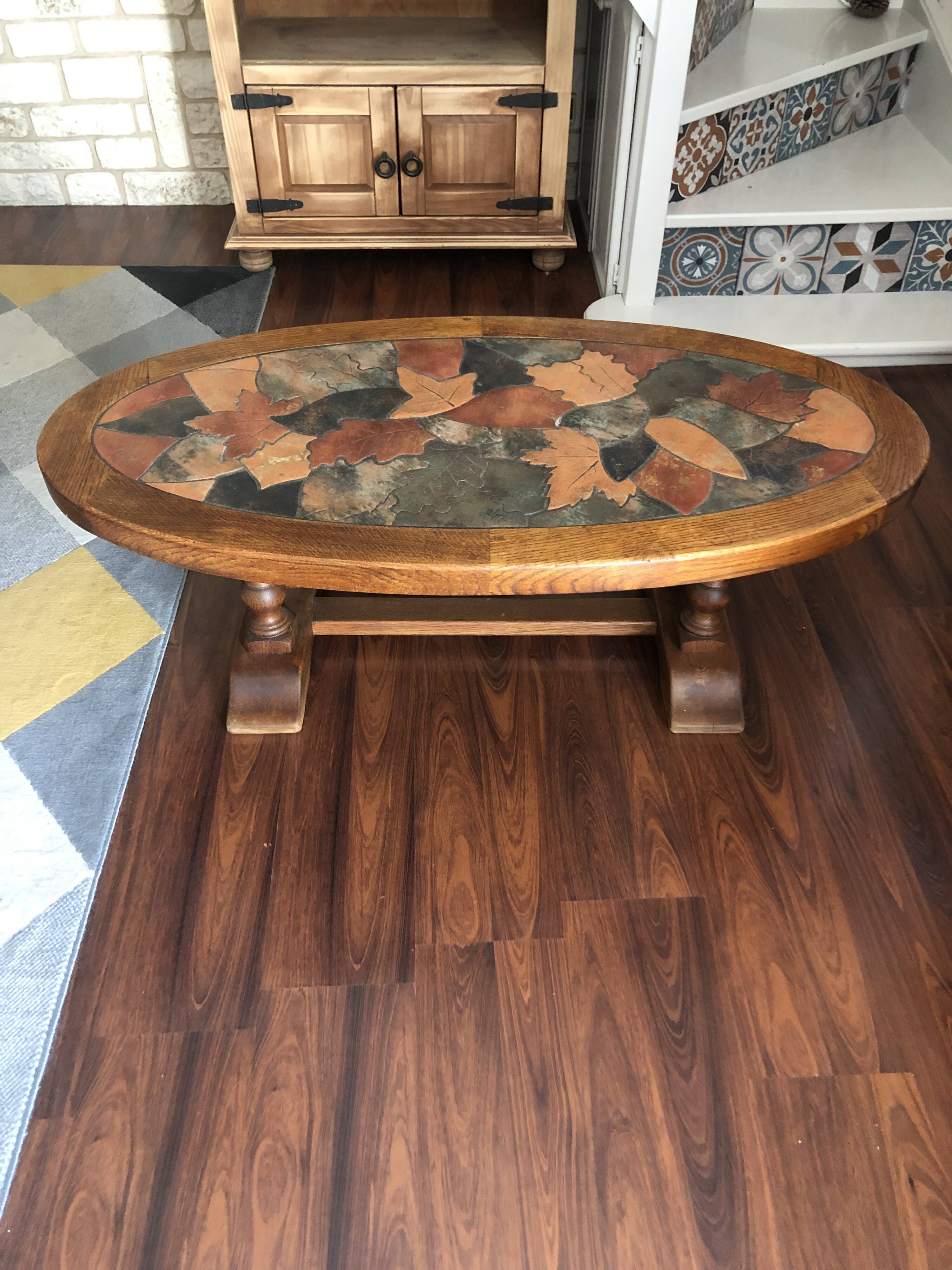 Coffee table in wood and ceramic Valauris signed by Louis Barrois.