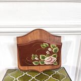 Porte courrier lettres en bois décor de roses