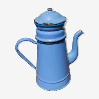 Blue coffee maker in vintage enamelled sheet metal