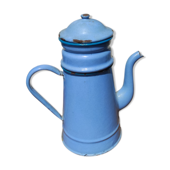 Blue coffee maker in vintage enamelled sheet metal