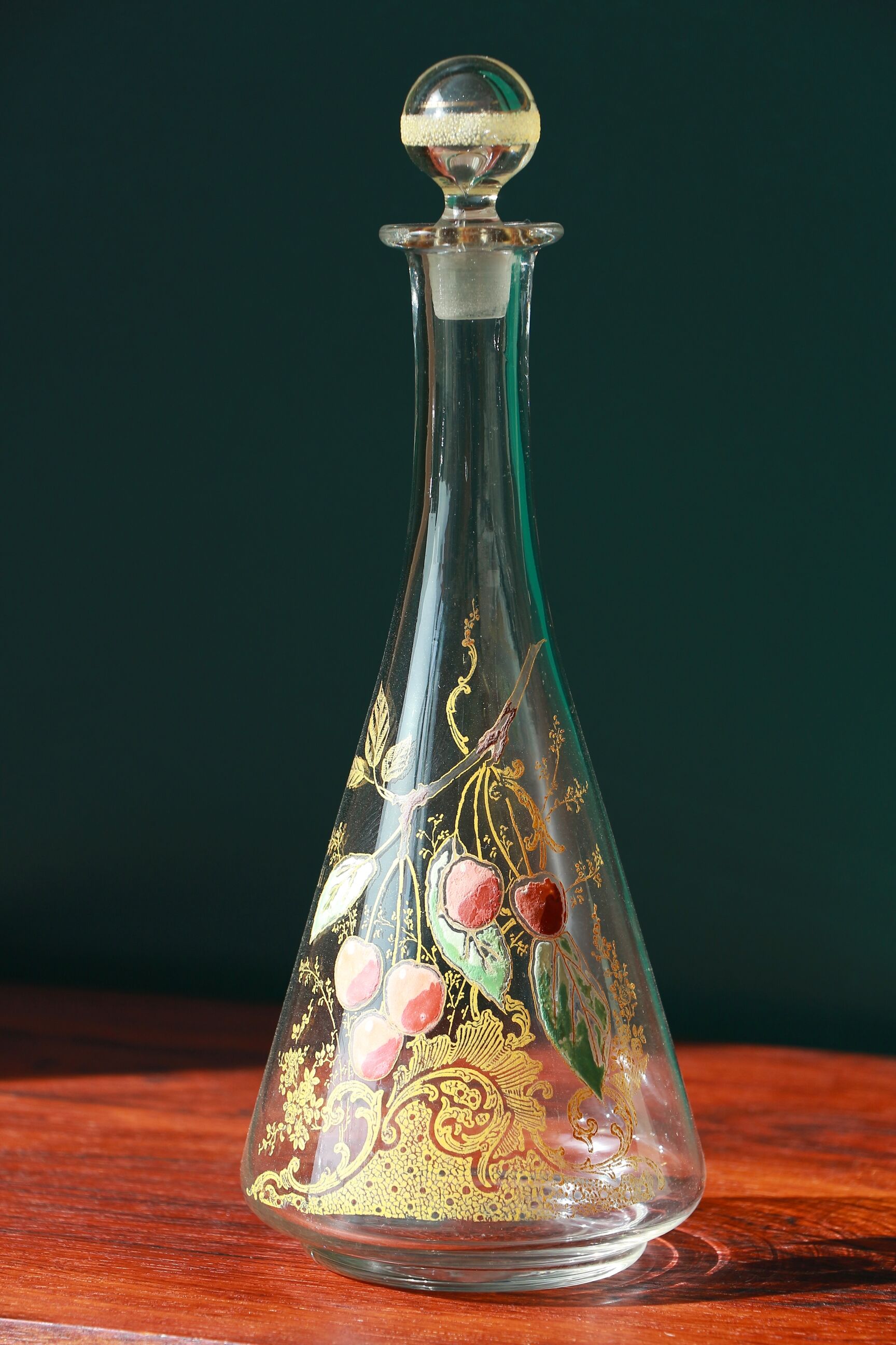 Liquor decanter - cherry decoration - art nouveau - Legras
