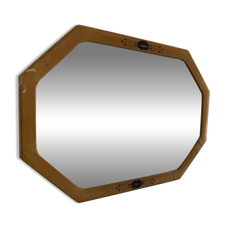 Vintage 1930s Art Deco bevelled octagonal mirror in wood and stucco - 66 x 45 cm