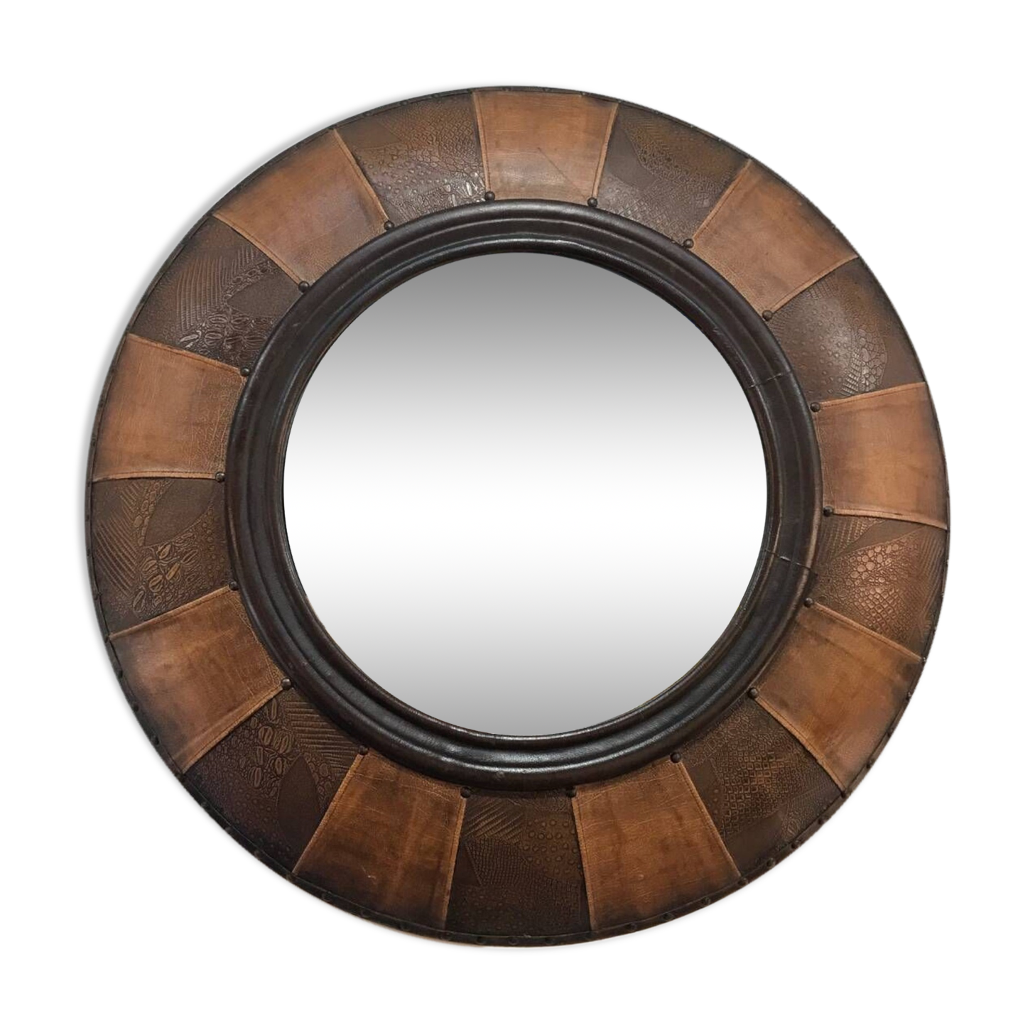 Large round leather mirror