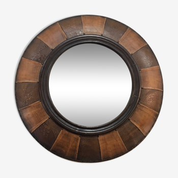 Large round leather mirror