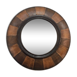 Large round leather mirror