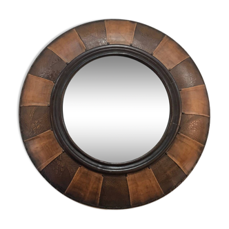 Large round leather mirror