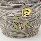 Vintage vase 1950 ceramic flowers relief