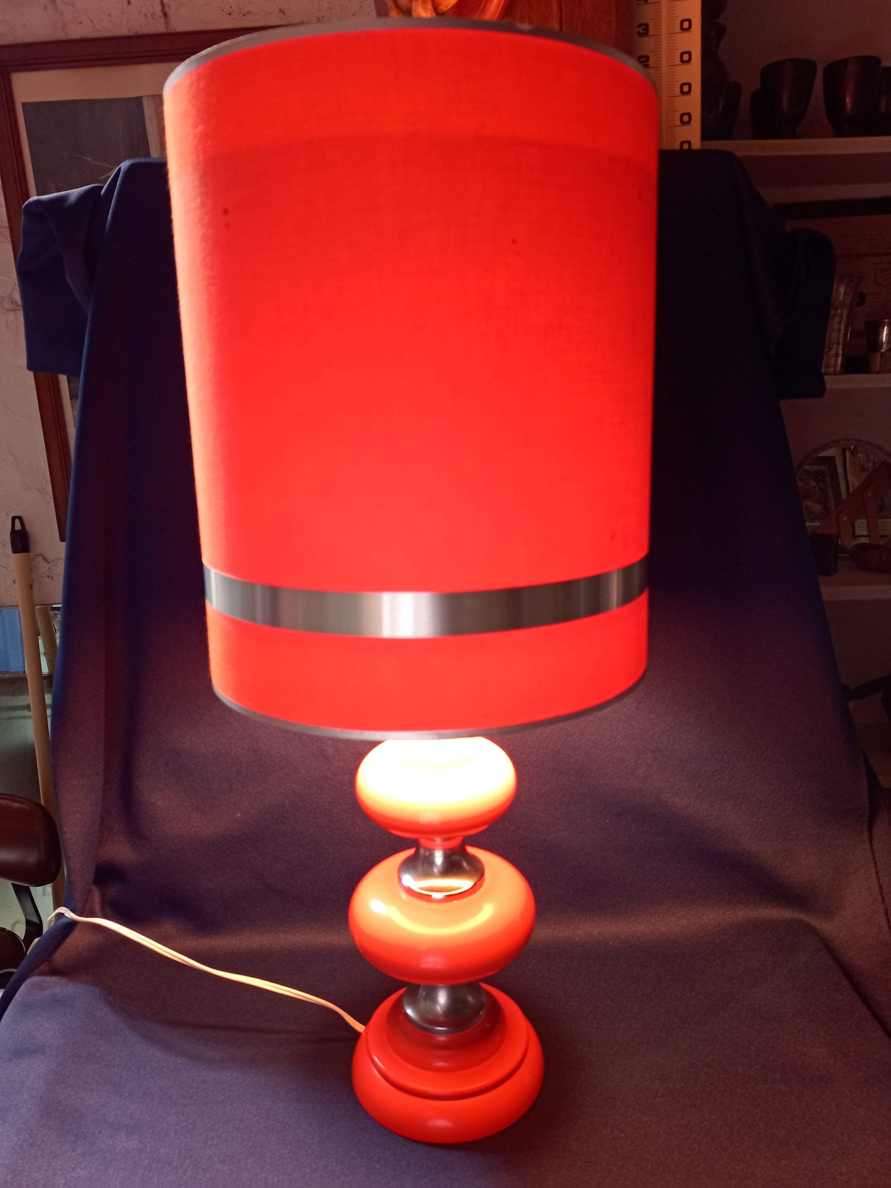 Orange lamp in vintage turned wood