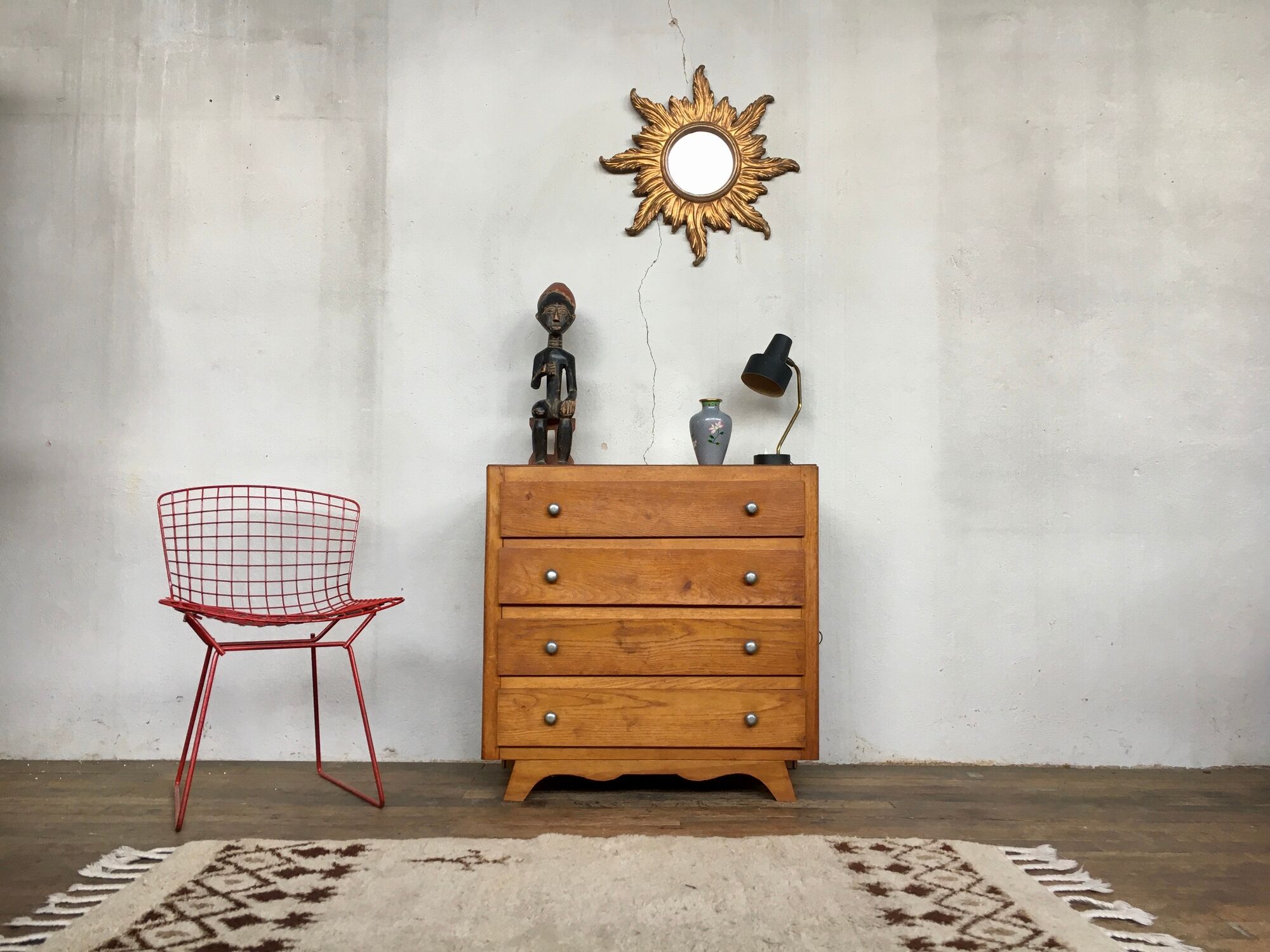 Chest of drawers vintage oak feet compass retro 1950 4 drawers