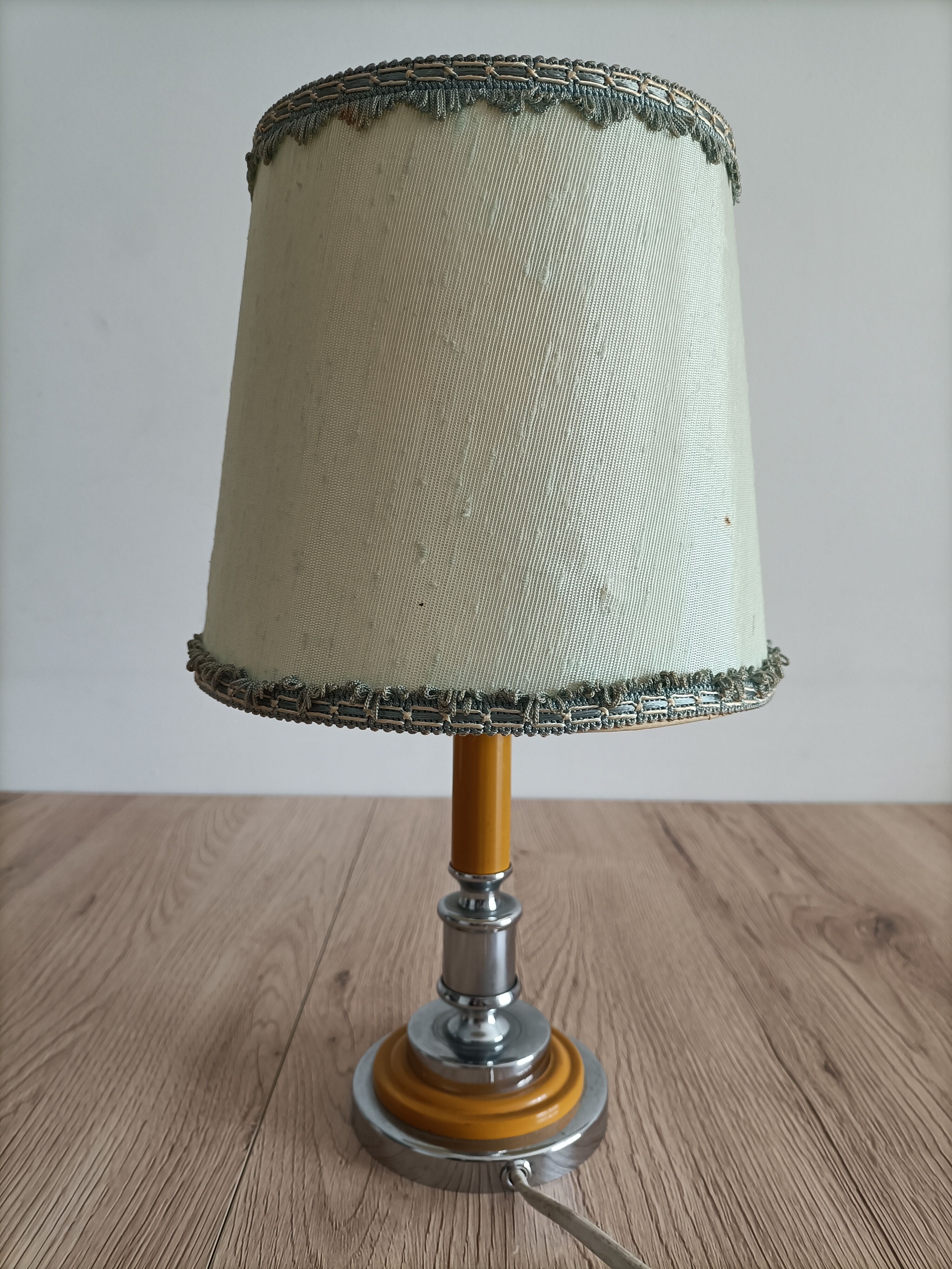 Solid brass candle holder lamp and vintage fabric