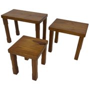 Vintage Set of 3 pinewood side or nesting tables 1970s nest of tables
