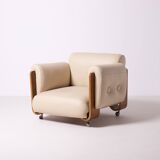1970s brutalist lounge chair by Jan Bocan, Czechoslovakia, cream leather an