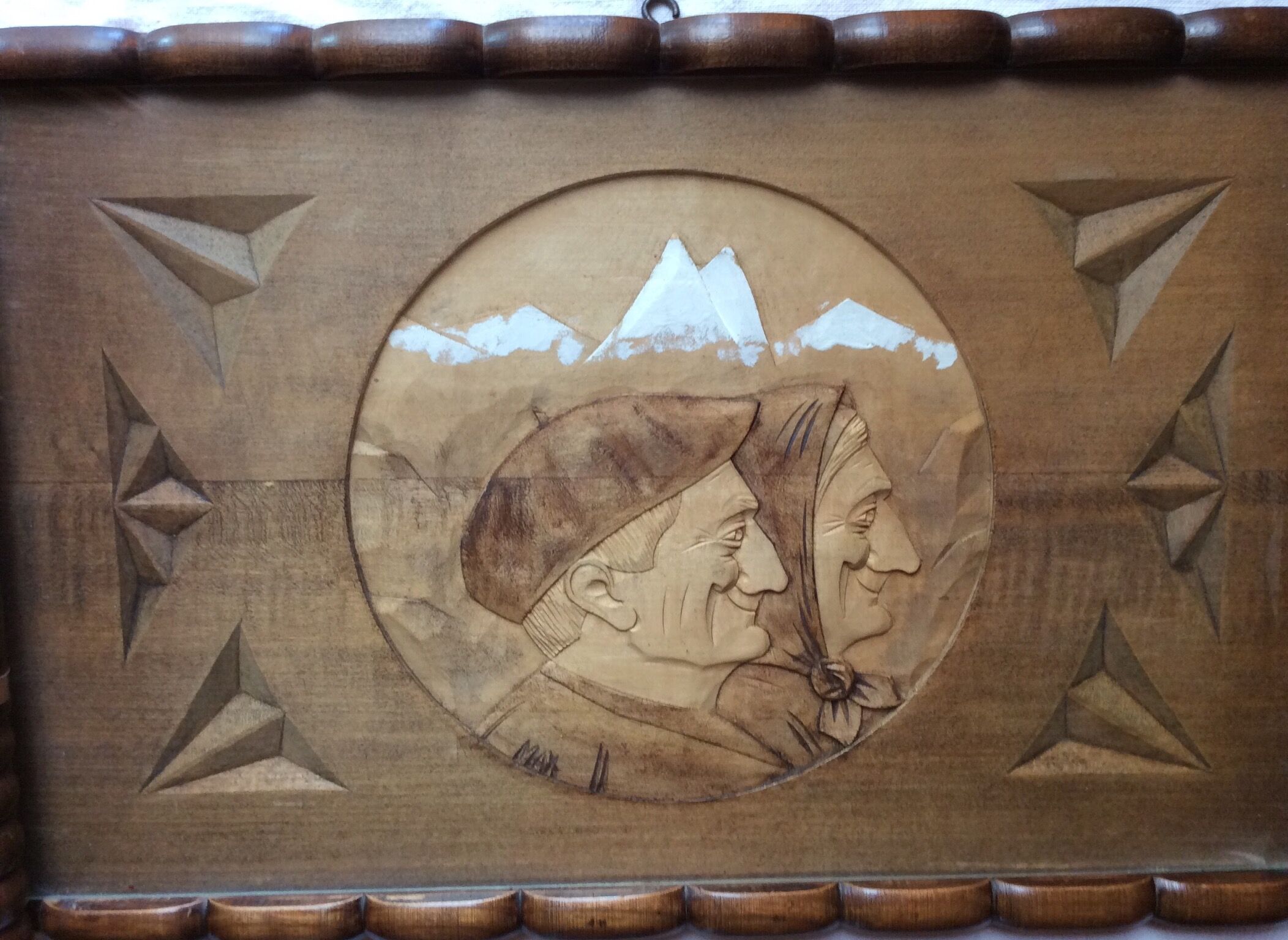 Old carved solid wood top, with glass plate - 50s