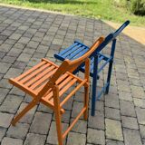 Set of vintage painted blue and orange chairs