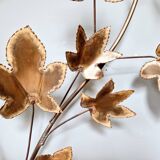Large Brutalist brass wall light with maple branch, 1970s