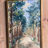 Watercolor on paper forest alley by Auger 1934 wooden frame