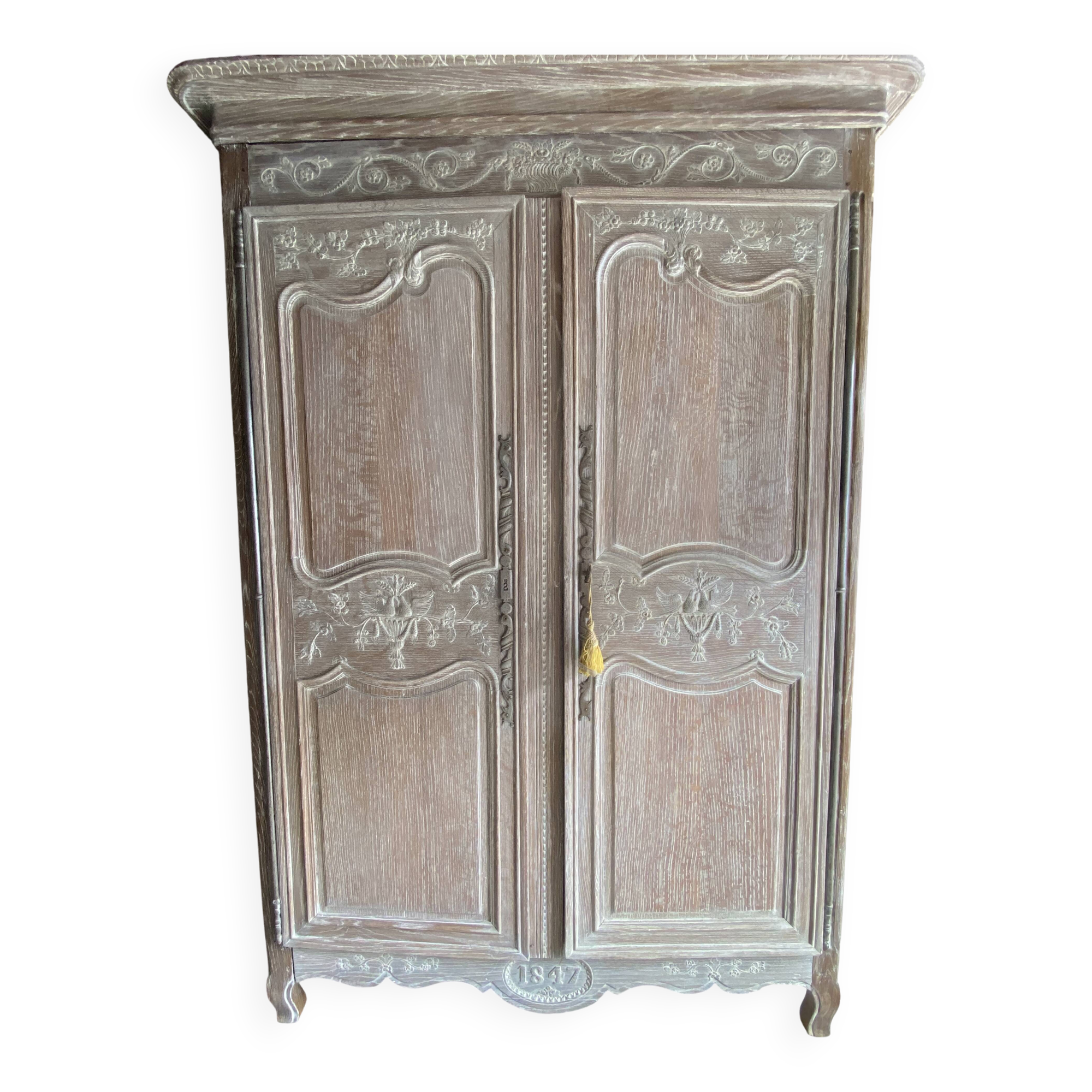 19th century limed oak wardrobe.