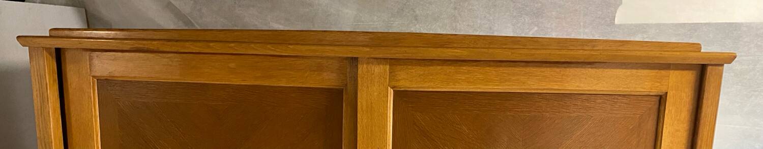 Vintage wardrobe with compass feet, sliding doors