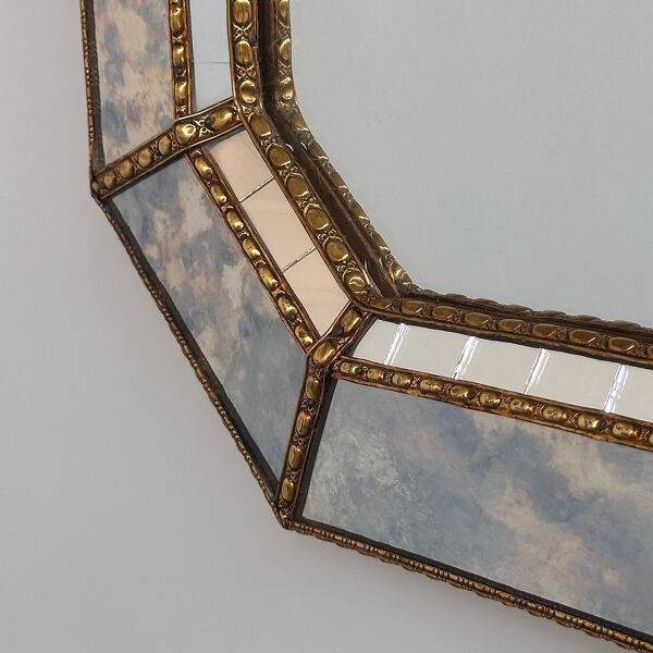 Miroir mosaïque espagnol vintage, miroir mural octogonal, miroir fait à la main, style Hollywood Regency
