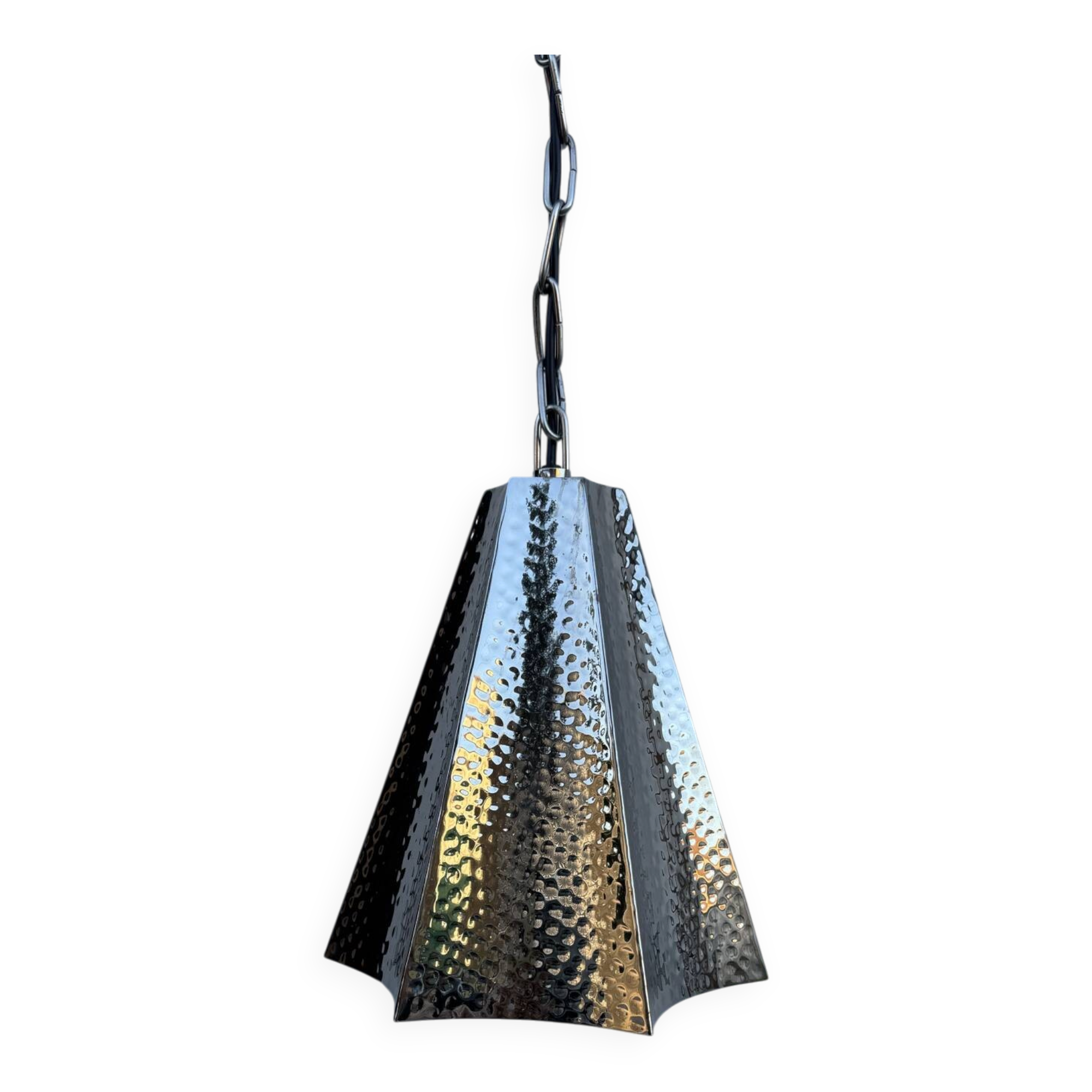 Modern hammered chrome metal suspension