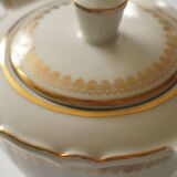 White porcelain sugar bowl/sugar pot with gilt trim, Evor France