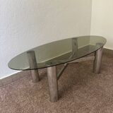 Chrome metal coffee table with smoked glass from the 70s