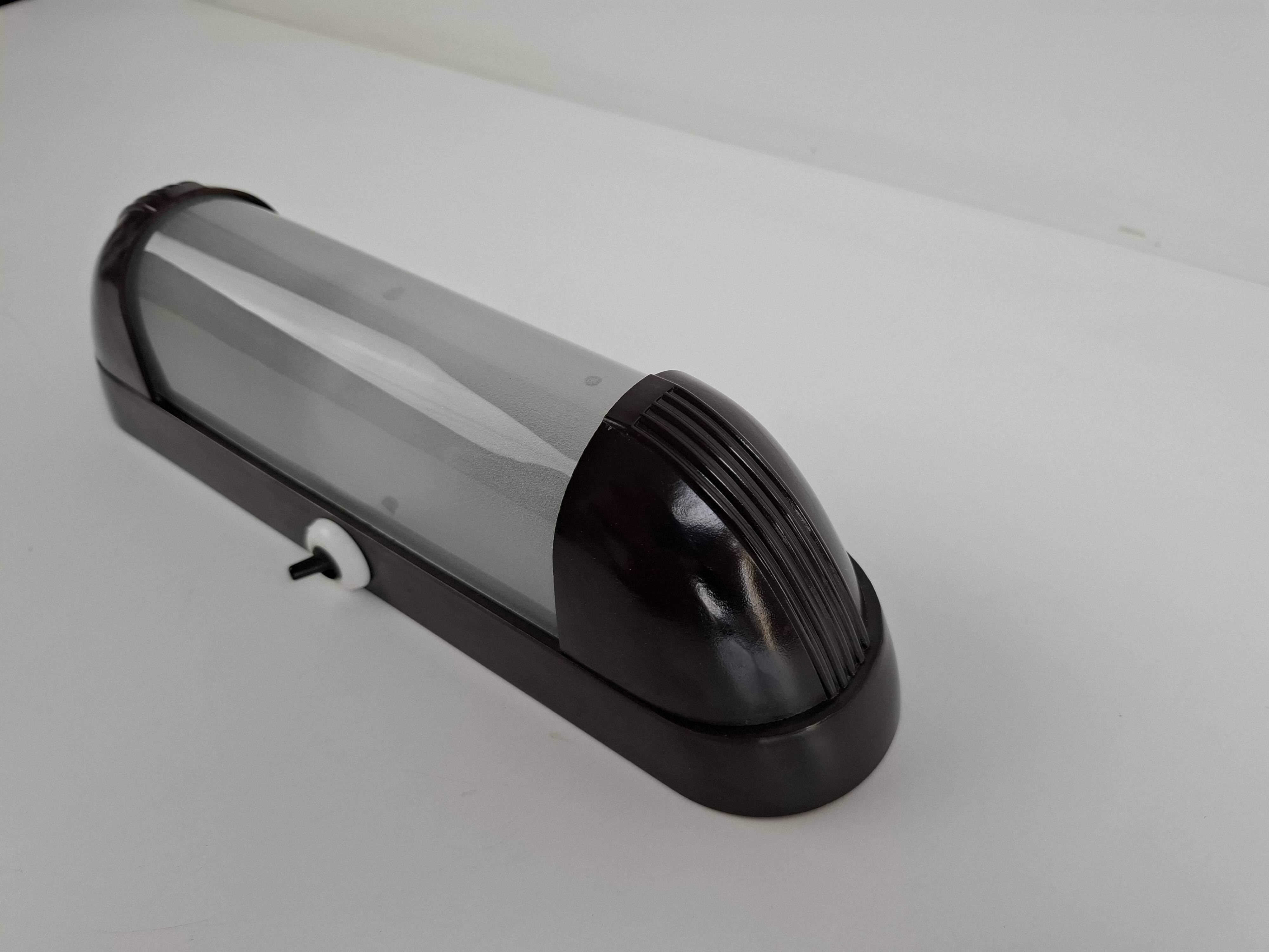 1930s Czechoslovak Art Deco Bakelite Wall Lamp with Frosted Glass