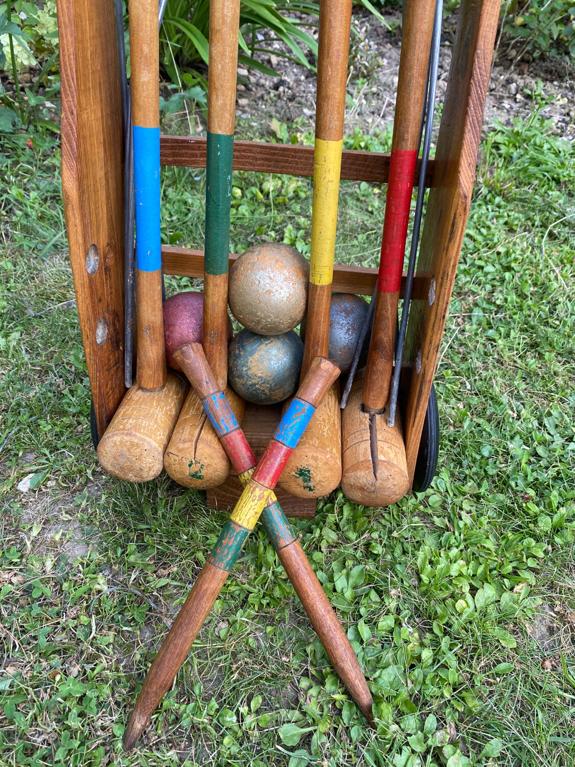 Old wooden croquet set