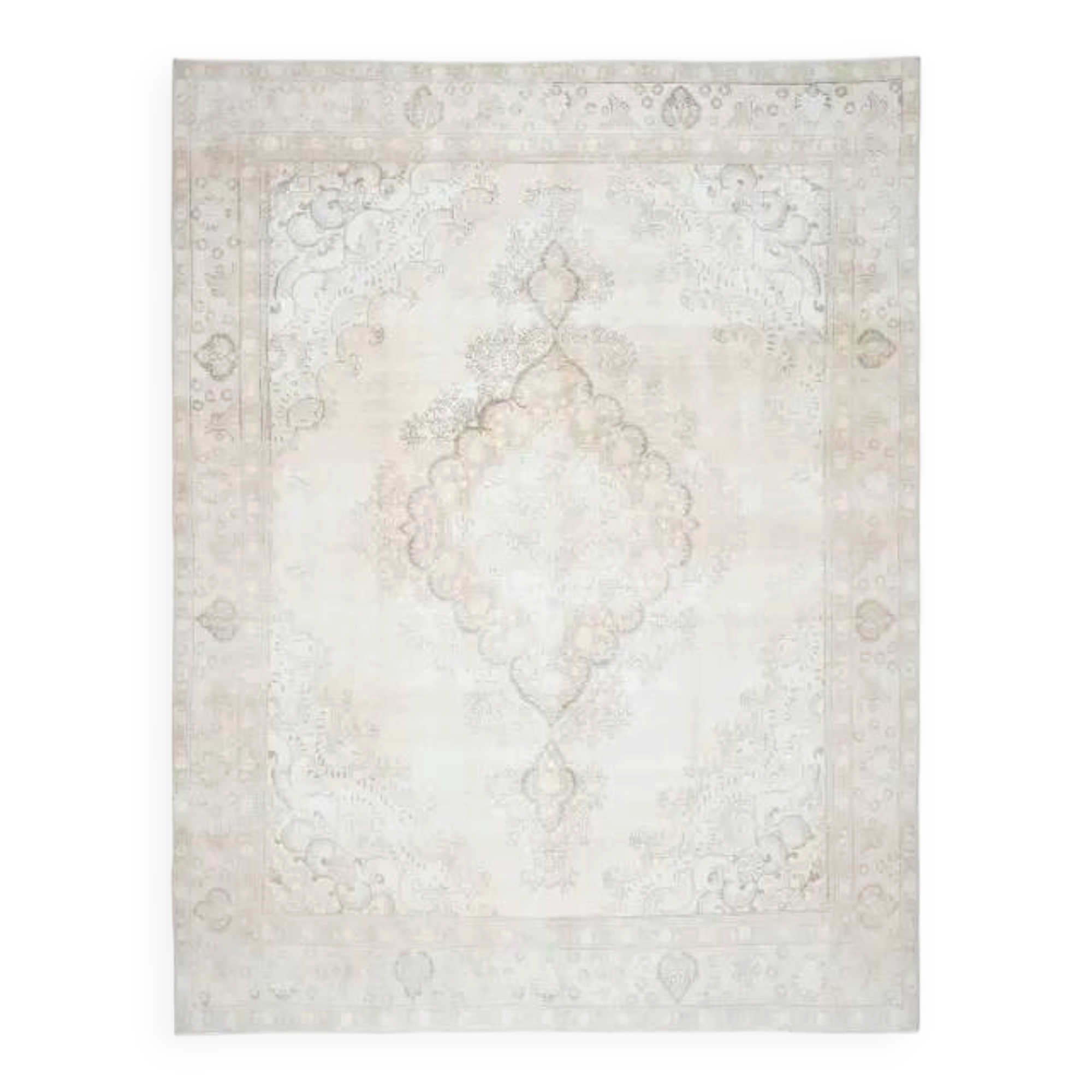 1970s Vintage Persian Handmade Wool Cotton Beige Area Rug 289x376