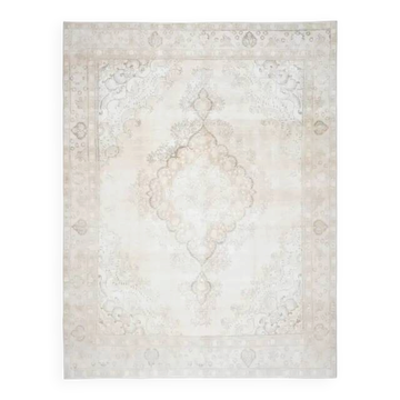 1970s Vintage Persian Handmade Wool Cotton Beige Area Rug 289x376