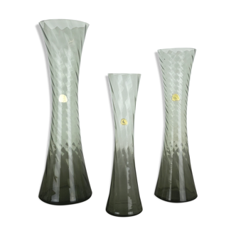 Ensemble de trois vases en verre soufflé à la main, fabriqué par Alfred Taube, Allemagne, années 1960