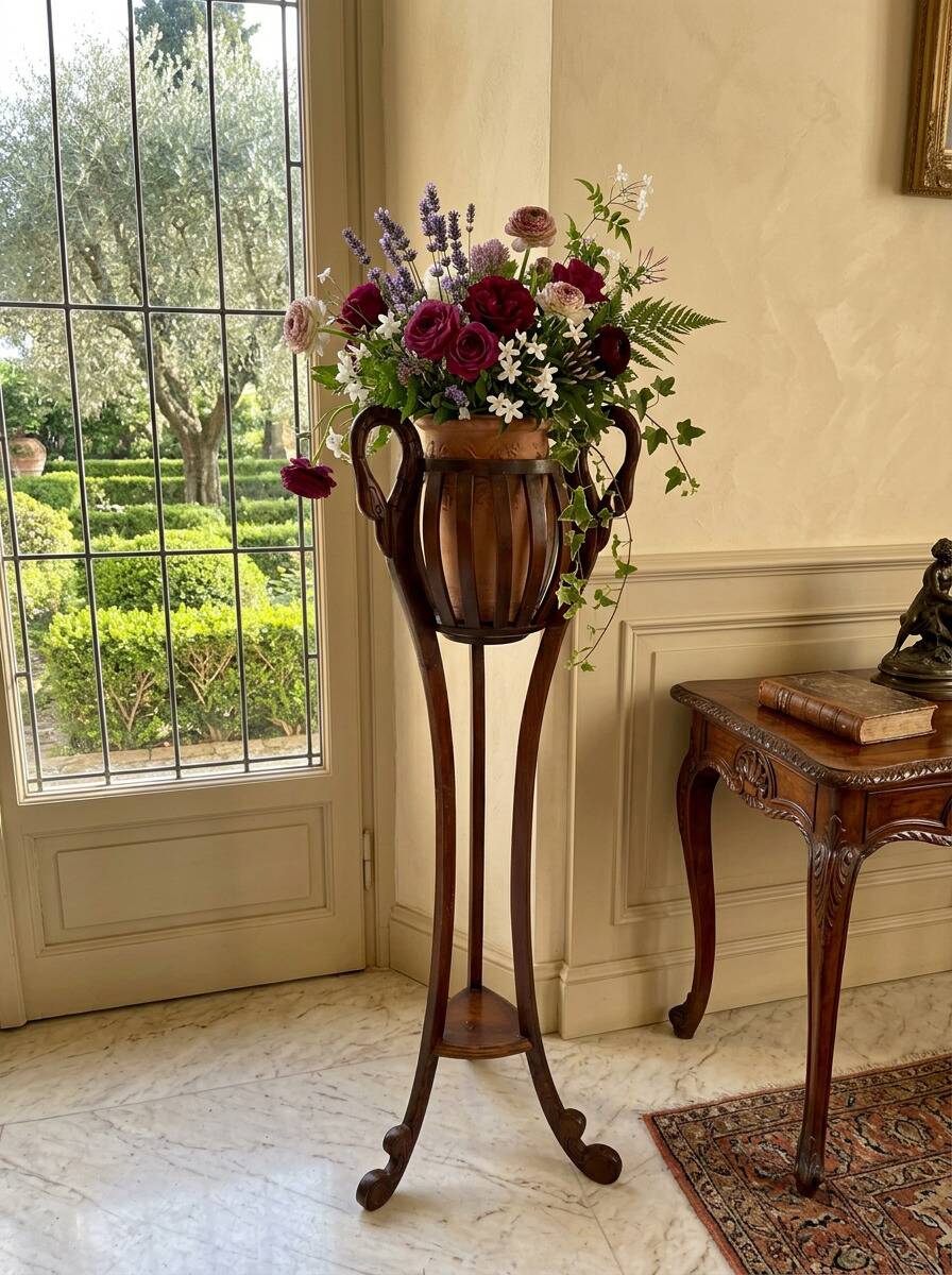 Elegante Porta Vaso Vintage in Ciliegio