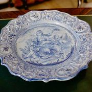 Grand plat en faience bleue Savone Italie 48 cm de diamètre