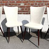 Set of 4 vintage Baumann chairs, in wood and white faux leather, model ESSOR.