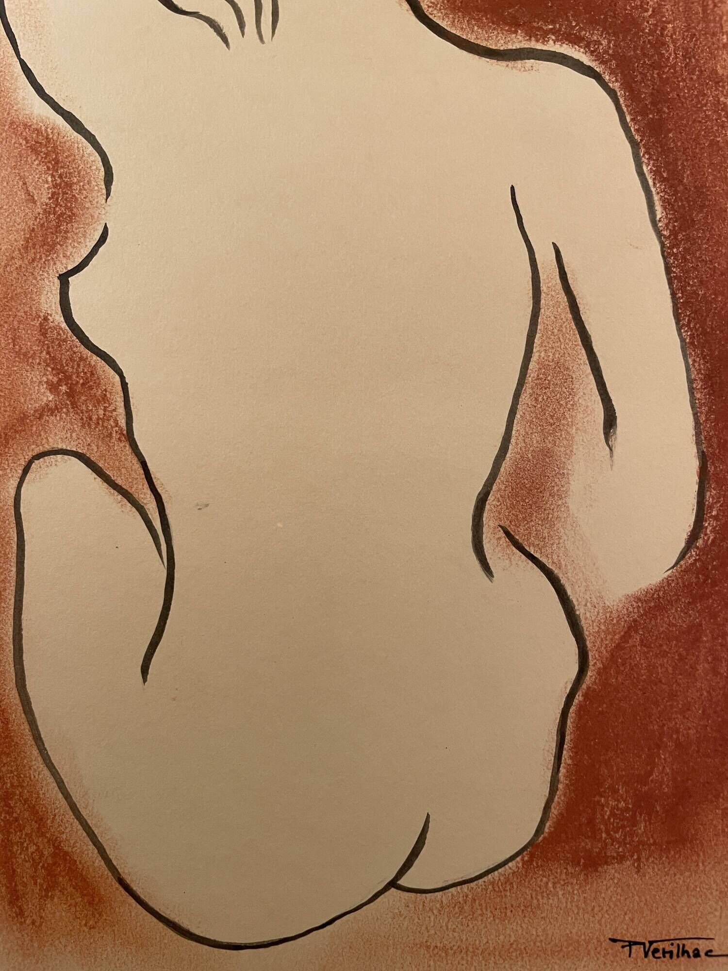 Signed painting in Chinese ink and art deco pastel, female portrait “the bath”