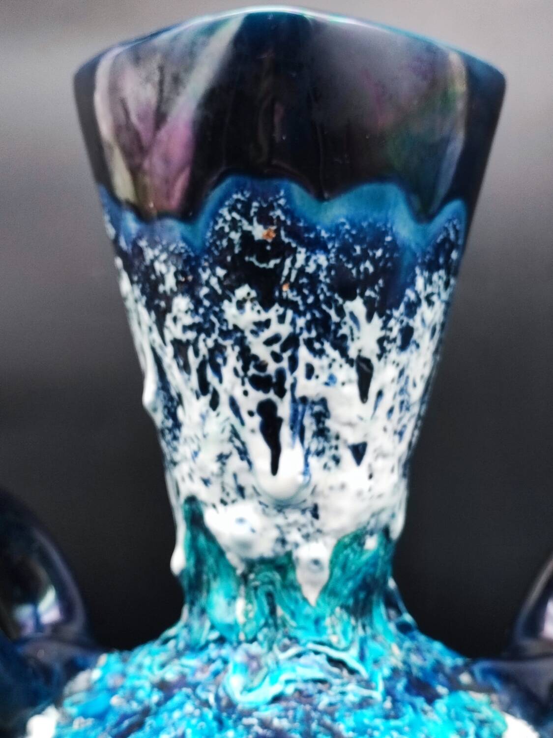 Vallauris vintage iridescent blue fat lava vase?