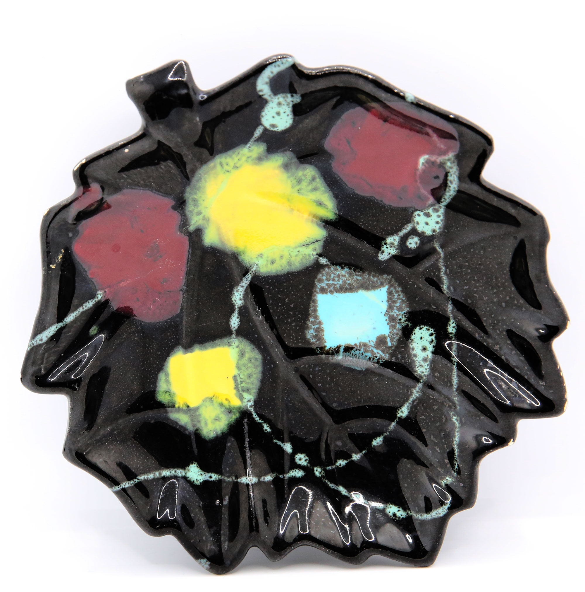 Pocket cup black ceramic sheet and abstract colored patterns fifties sixties