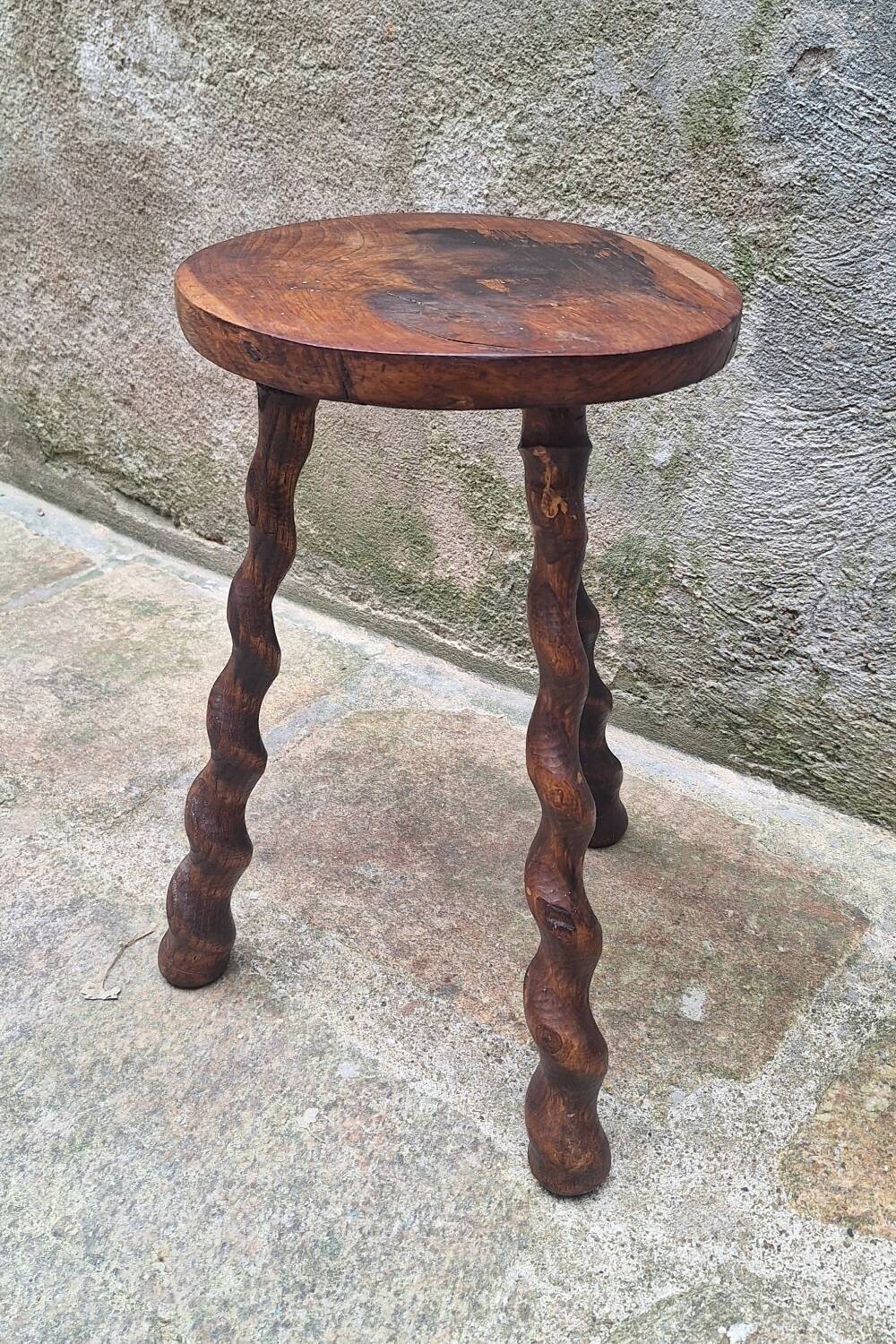 Turned wooden tripod stool