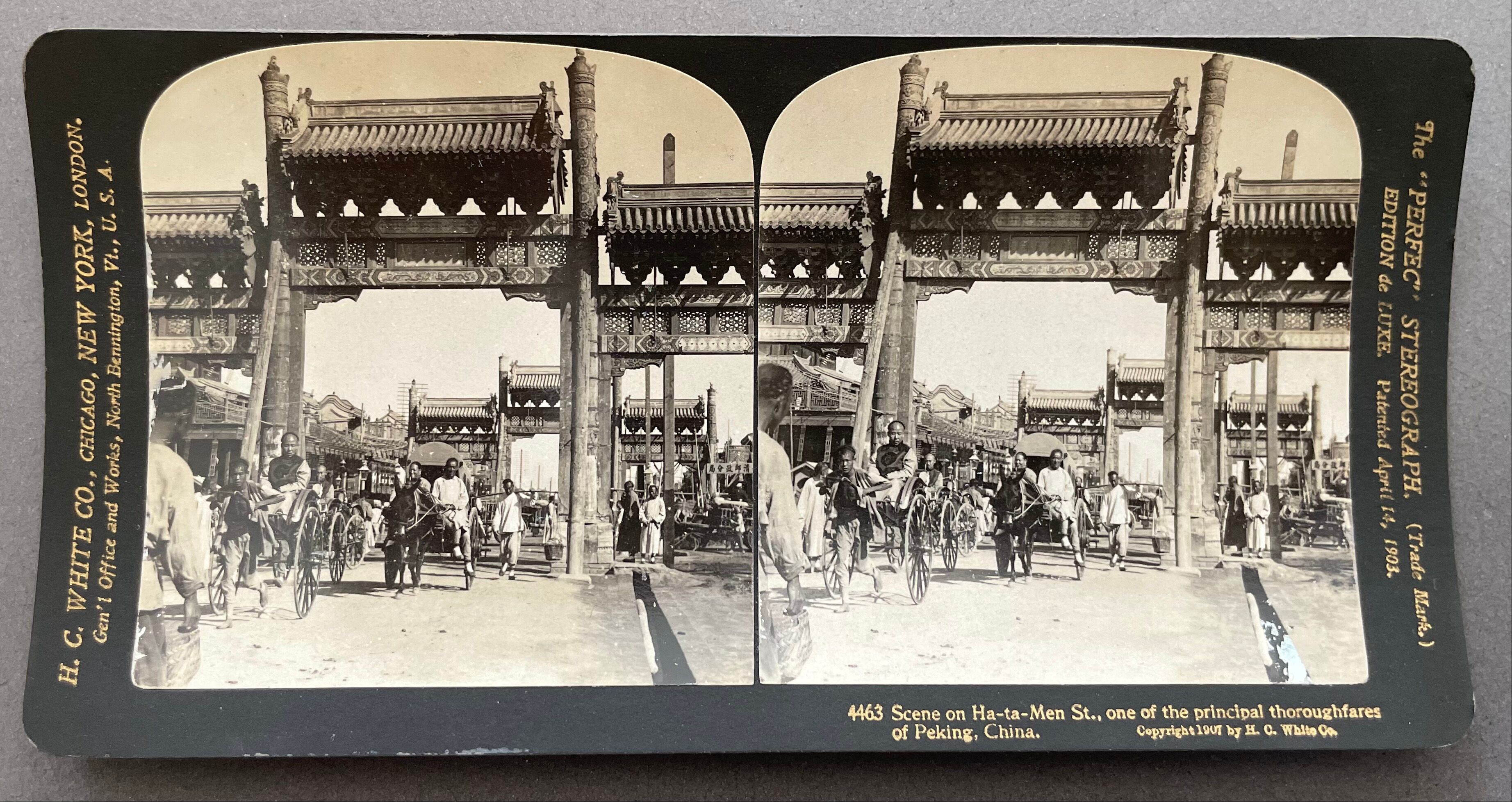 Old photography stereo, stereograph, luxury albumine 1903 Ha-ta-Men Street, Beijing, China