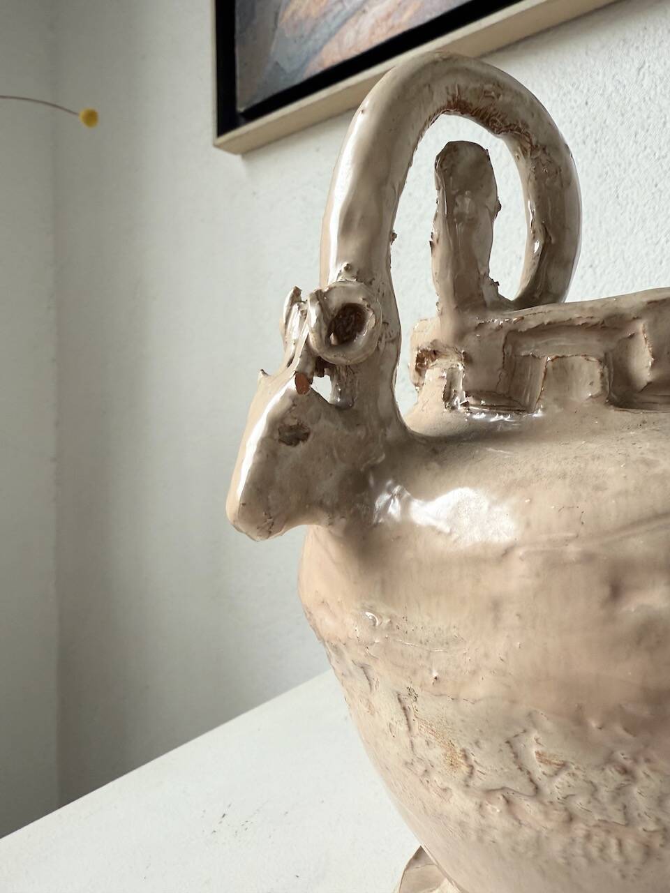 Ceramic bowl with ram heads