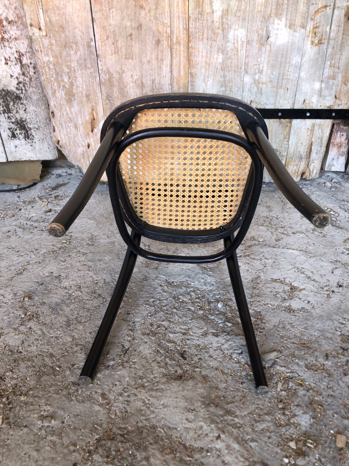 Bistrot wood & seat canned chair 70s vintage
