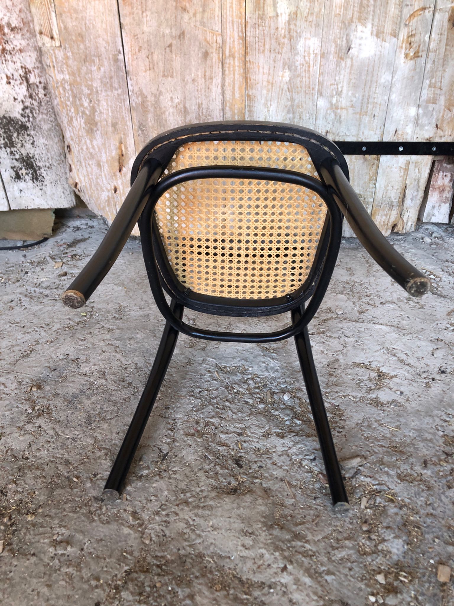 Bistrot wood & seat canned chair 70s vintage