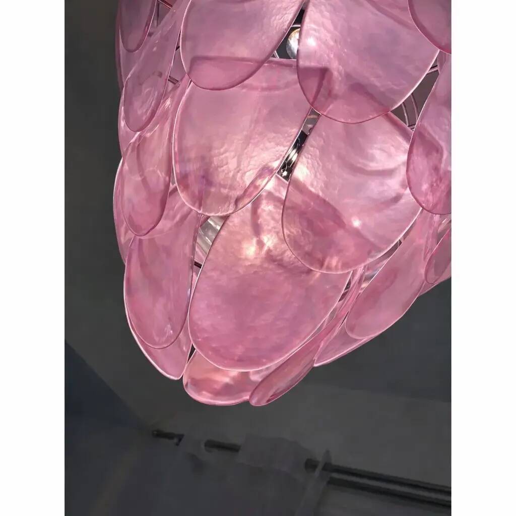 Modern Italian "Petals" Chandelier in Pink Murano Glass
