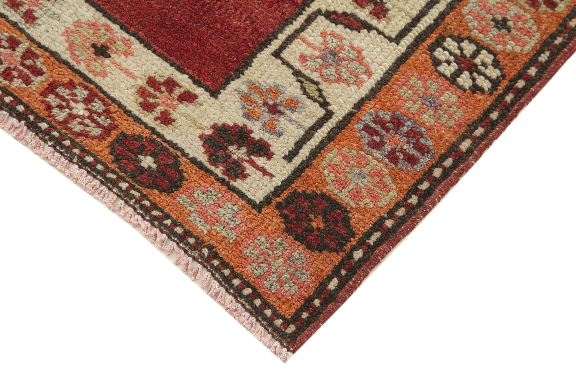 Hand-knotted decorative turkish red runner carpet 88 cm x 470 cm