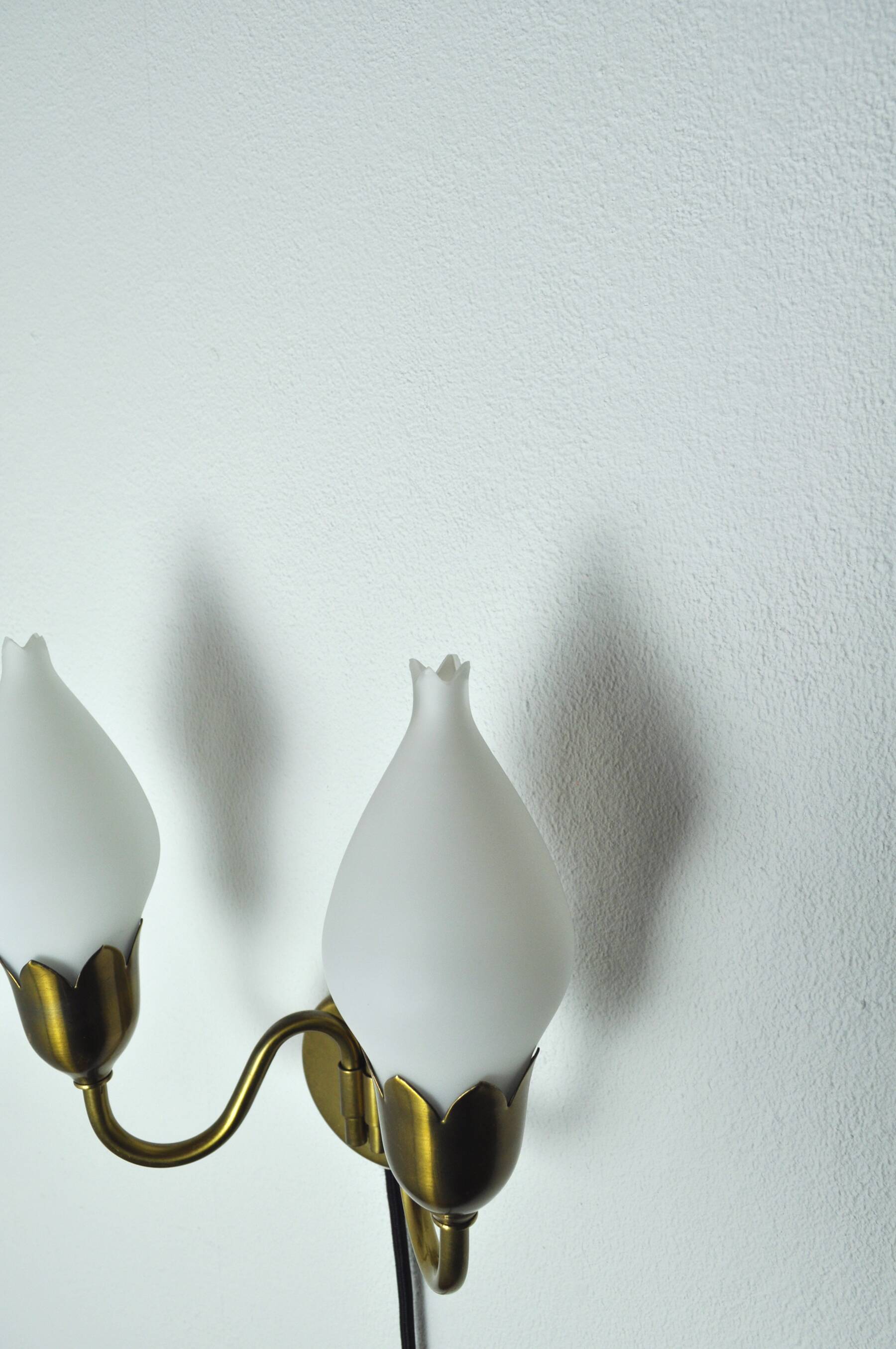 Fog & Mørup 2-Arm Brass and Opaline Glass Tulip Wall Lamp