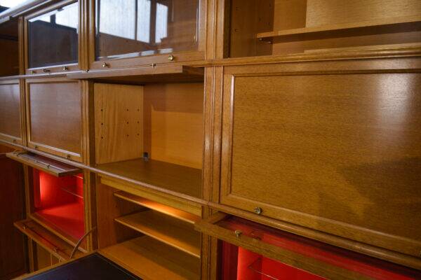 Modular furniture set by Pierre Cruege for Martin Dupuis in light oak, 1960